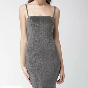 Forever 21 Silver Black Glitter Party Dress Size L EUC